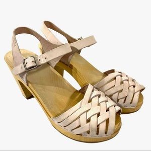 Swedish Hasbeens EU 38 US 7.5 Cream Sky High Braided Sandals Peep Toe Heel Shoes